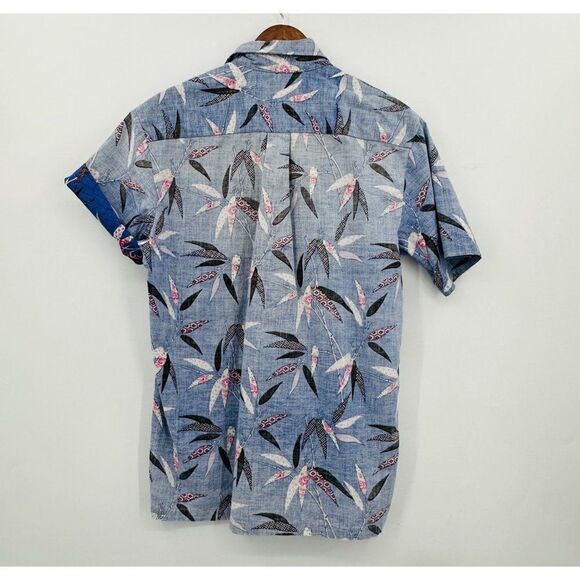 Vintage Hawaiian Reverse Print Tunic Shirt Womens Small Pacific Coast Blue Pink - Picture 2 of 10